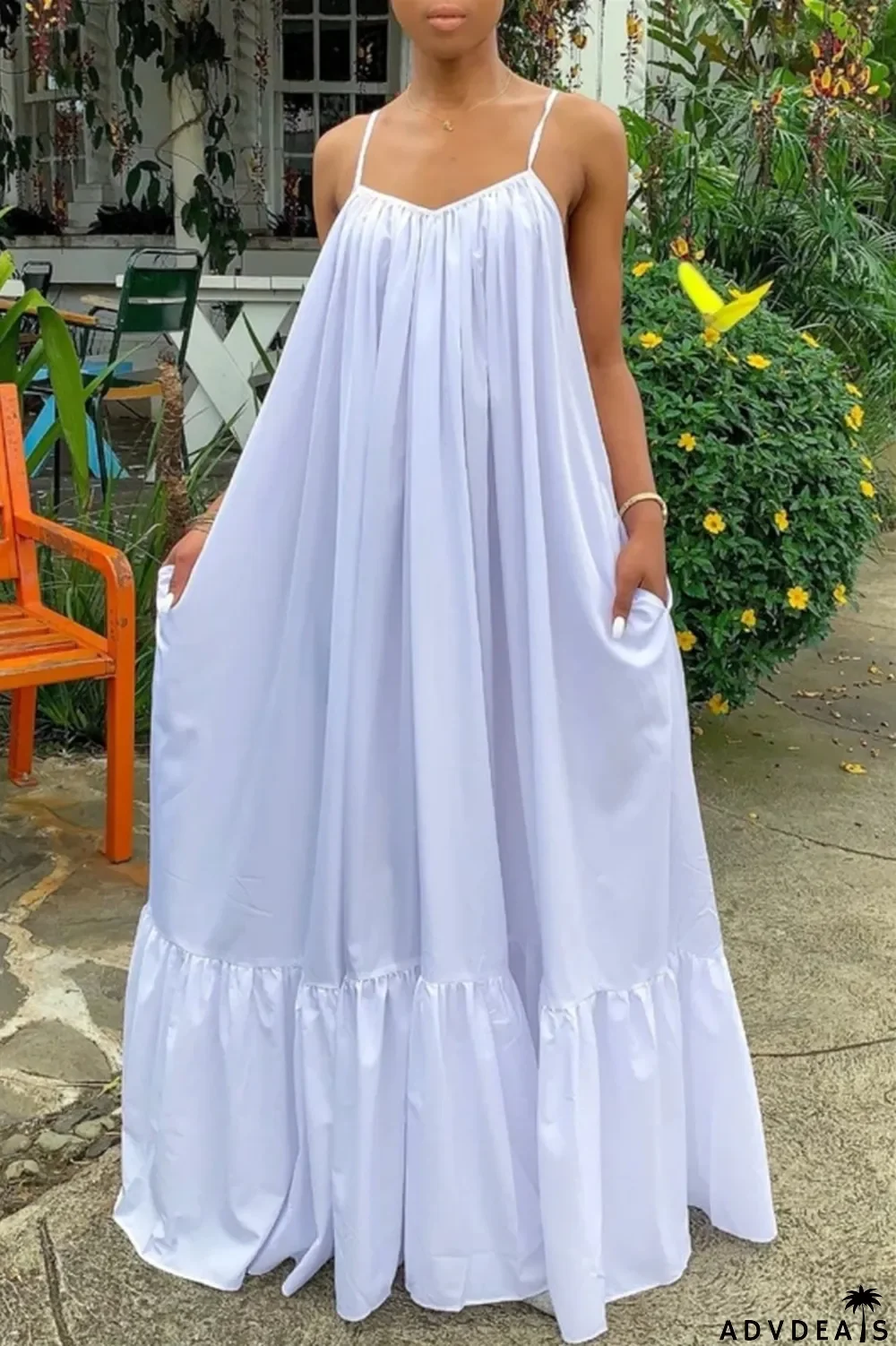 Dark Gray Sexy Casual Solid Backless Spaghetti Strap Loose Sling Dress