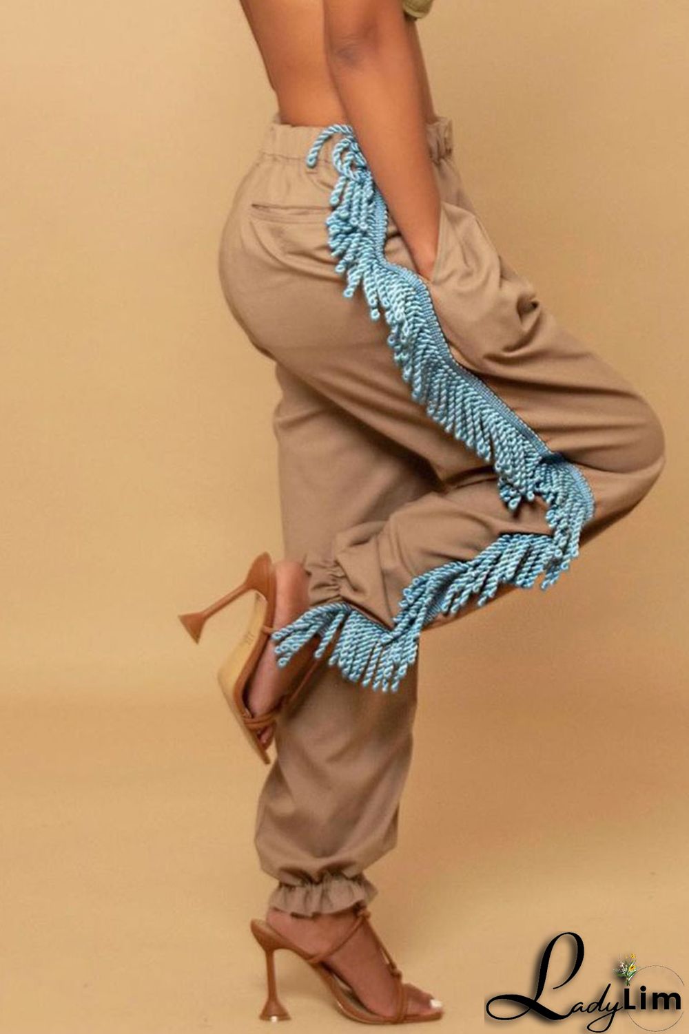 Green Casual Solid Tassel Patchwork Loose High Waist Pencil Solid Color Bottoms