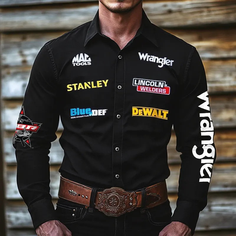 Men's Outdoor Vintage Western Cowboy Teams Black Long Sleeved Collar Shirts