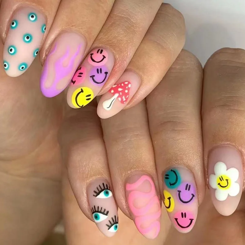 Churchf Churchf Nail Nail Smiling Face Eye Nail Wearing Nail Scrub Texture Stripe Pure Desire Nails