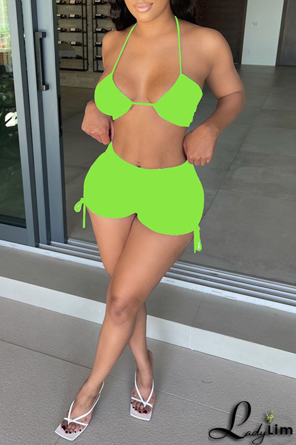 Black Fashion Sexy Solid Bandage Backless Halter Sleeveless Two Pieces