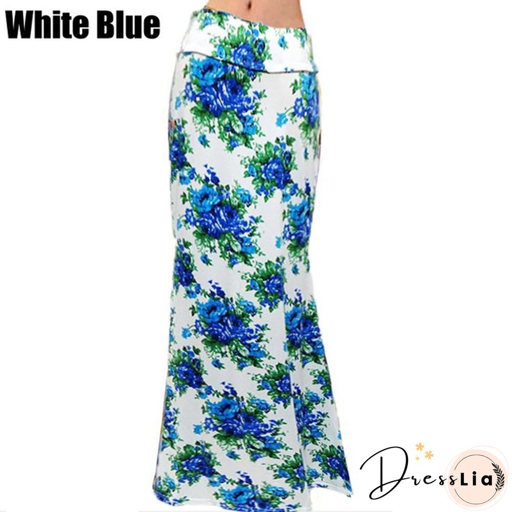 Womenufashion Summer Long Skirts Maxi Skirt Floral Print Casual Skirts High Waist Long Dress Plus Size