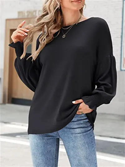 Women's Fashion Scoop Neck Twist Knitting Long Sleeved Top