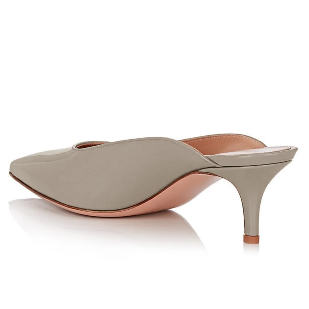 Simple Grey Pointed Toe Slip-On Mules Shoes with Kitten Heels