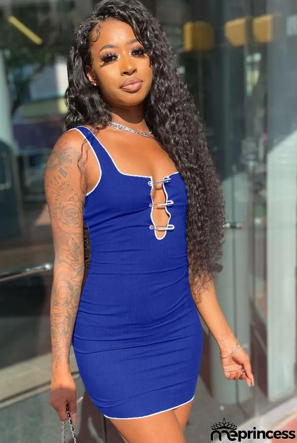 Summer Sexy Dark Blue Hollow Out Fitted Tank Dress