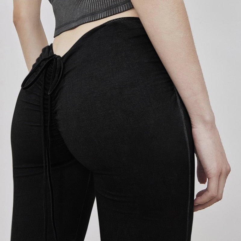 Women Ruched Drawstring Flare Pants Sexy High Waist Wrap Hip Vintage Ladies Streetwear Casual Trousers 2021 Summer Y2K Clothes