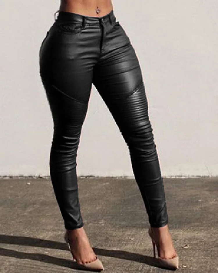 Street Style Pleated Tight Stretch Pants