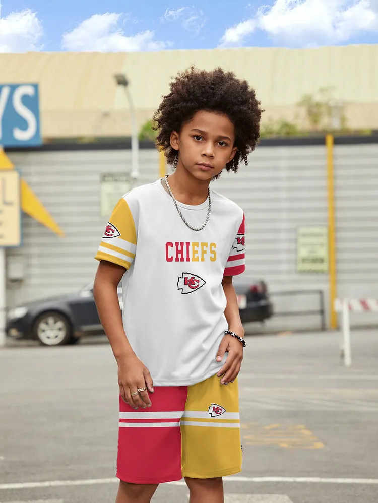 Kansas City Chiefs  New Design Kids（5-14Y)' Casual Crew Neck T-shirt And Drawstring Shorts  2pcs/Set