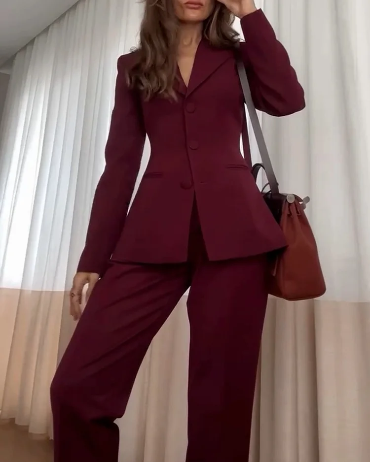 Women's solid color trousers suit
