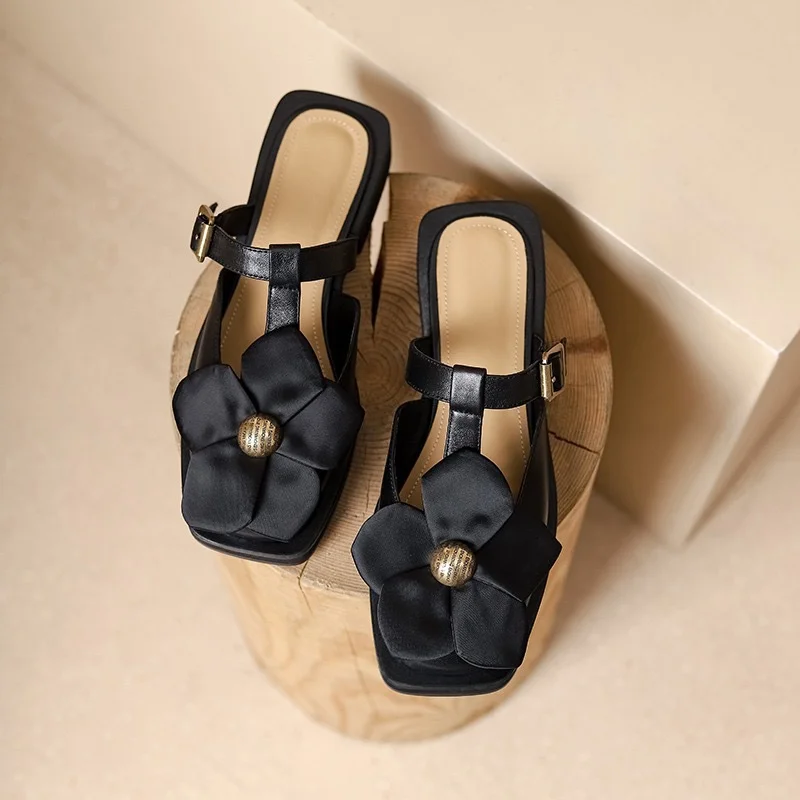 Churchf Churchf New Spring And Summer Model Of 2023 Wears Flowers, Flat And Half Drag, Soft Sole Single Shoes