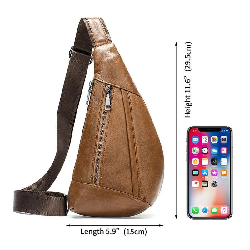 Textured Style Adjustable Strap Genuine Leather Multiple Compartment Sling Backpack