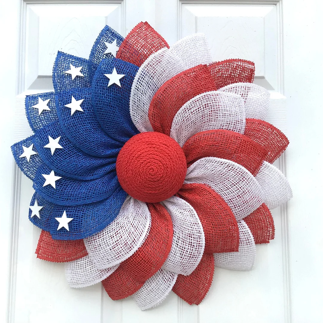 American Flag Patriotic Front Door Wreath, Red White and Blue, Stars and Stripes Wreath
