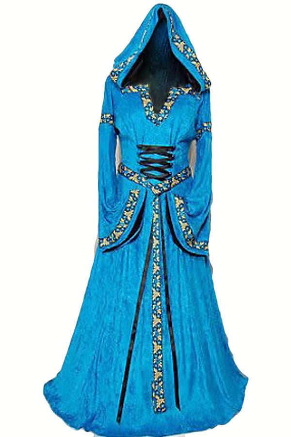 Blue Womens Medieval Queen Dress Renaissance Halloween Costume-elleschic