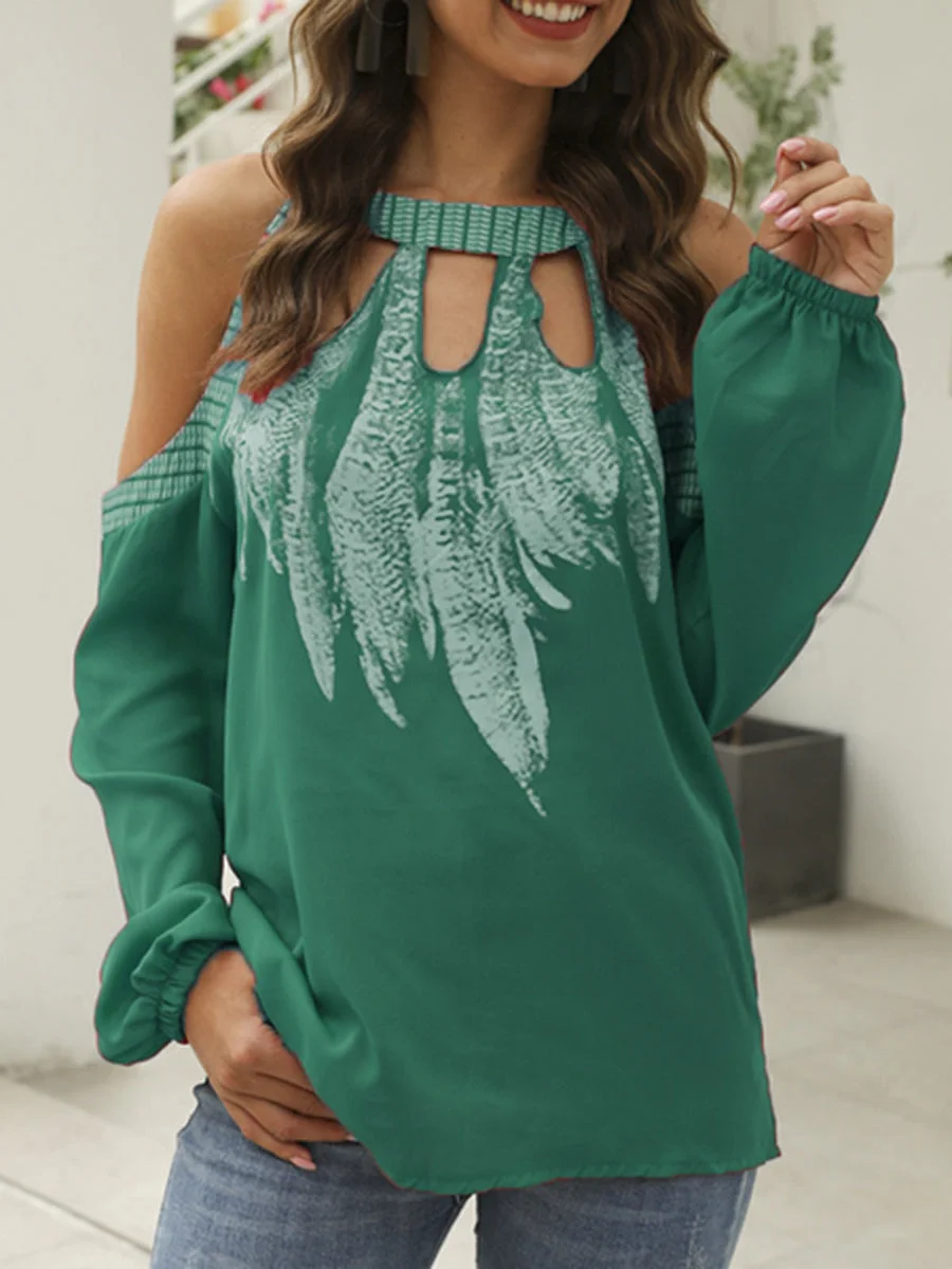 Off Shoulder Long Sleeves Printed Blouse