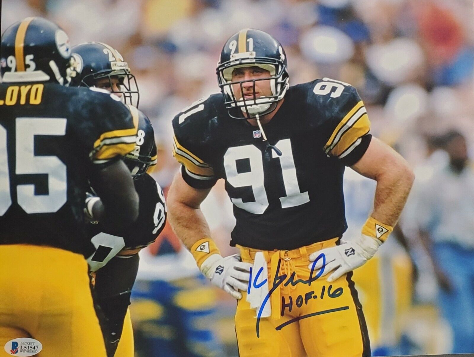 Signed Kevin Greene Pittsburgh Steelers Football 11x14 Photo Poster painting - Beckett COA