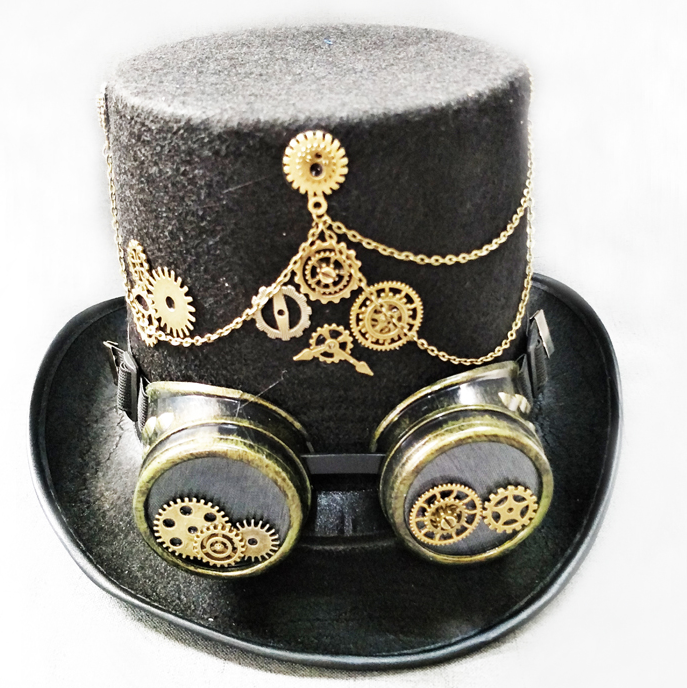 Steam Punk Gothic Vintage Hat Gear Glasses Party Fedora Top Hat Novameme