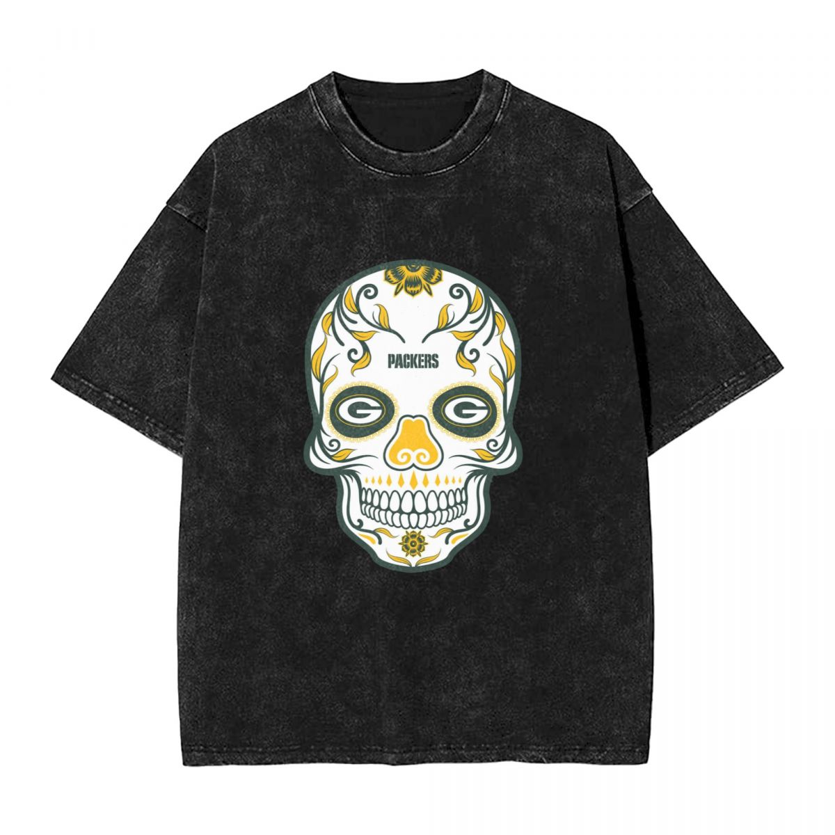 Green Bay Packers Skull Printed Vintage Men's Oversized T-Shirt