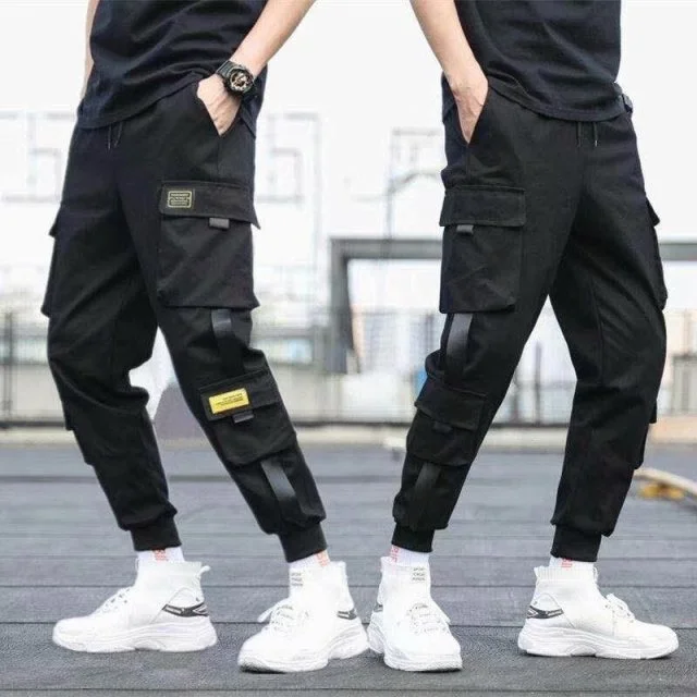 Aonga Ribbons Harem Joggers Men Cargo Pants Streetwear 2025 Hip Hop Casual Pockets Track Pants Male Harajuku Fashion Trousers aonga