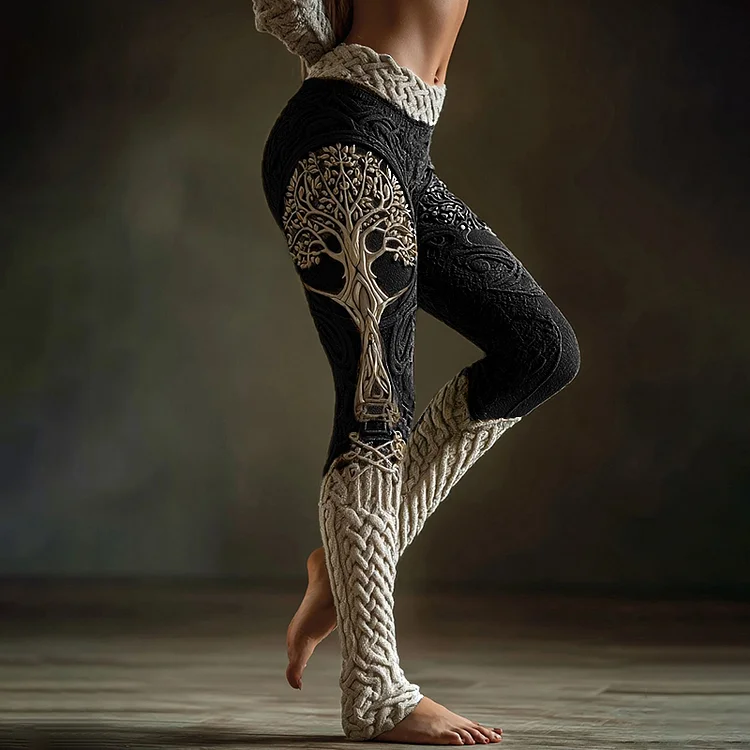 Vintage Viking Tree Of Life Celtic Knot Art Knit Cozy Leggings