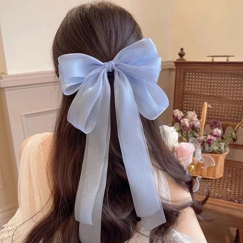 Large Ribbon Bow Tiara Hair Clip Girl’s Elegant Back Of Head Cyber Celebrity Spring Clip High-grade Ribbon Hair Accessories