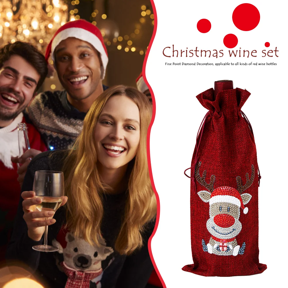 DIY Diamond Painting Xmas Wine Bottle Bag - Christmas Elk