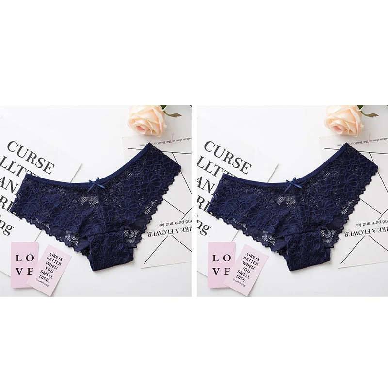 Women Sexy Lace Lingerie Low-waist Panties Embroidery Tempting Briefs Transparent Hollow out Underwear Female Underpants