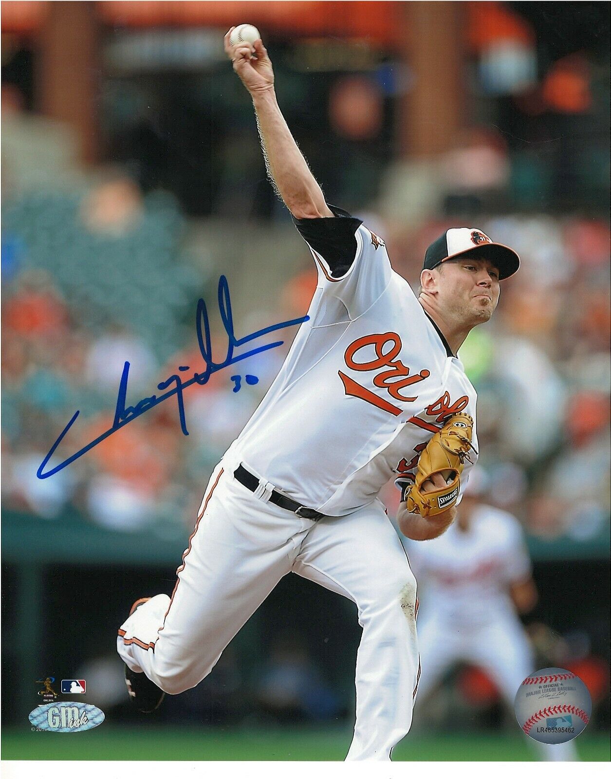 CHRIS TILLMAN BALTIMORE ORIOLES SIGNED Photo Poster painting WITH GREAT MOMENTS HOLOGRAM