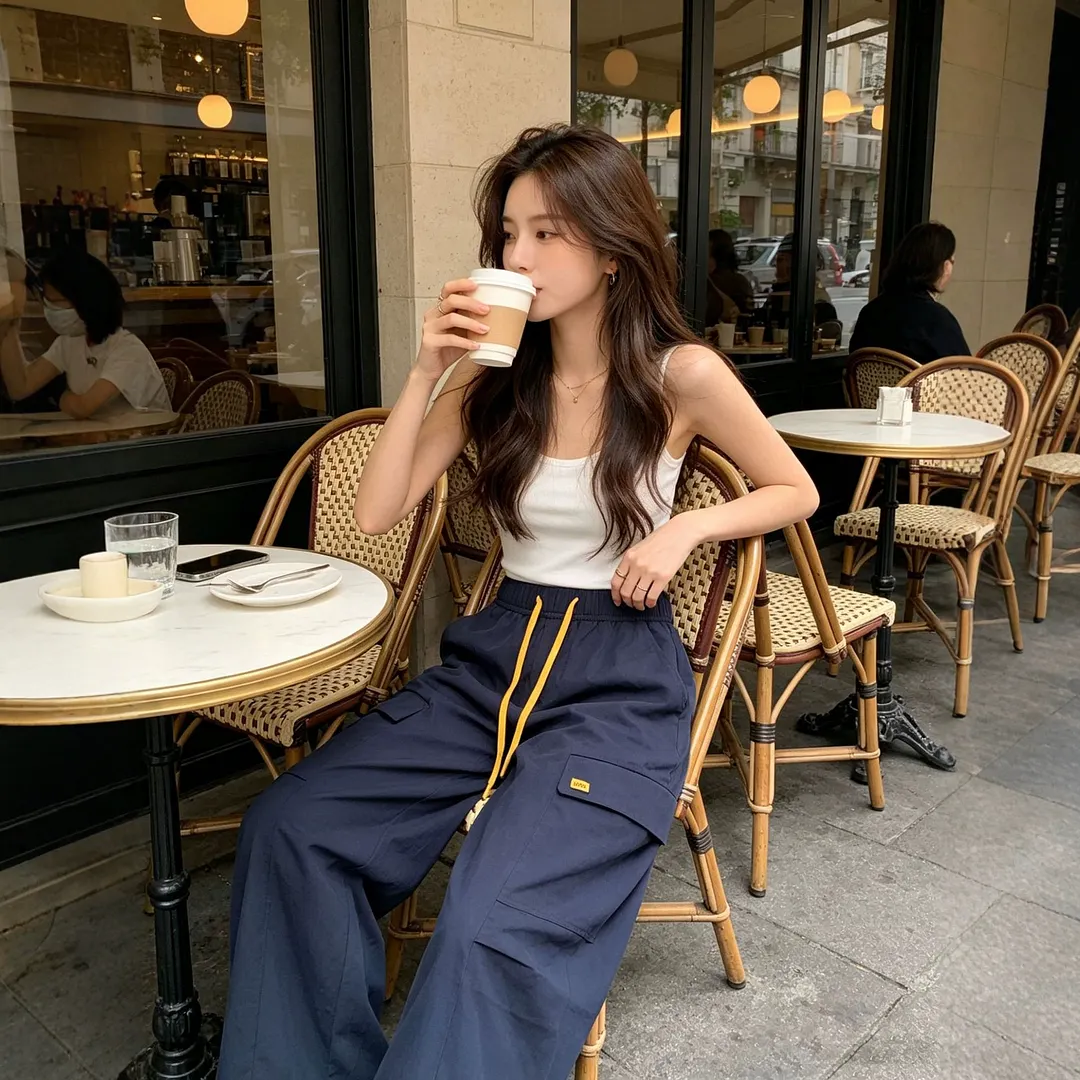 Women's Off White Drawstring Outdoor Cargo Pants