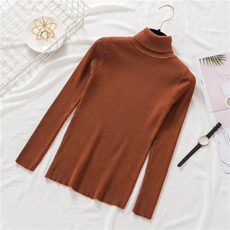 Zoki Pullovers Women Turtleneck Sweaters Fashion Spring Long Sleeve Female Jumper Autumn Korean Basic Top Soft Knitted Sweater