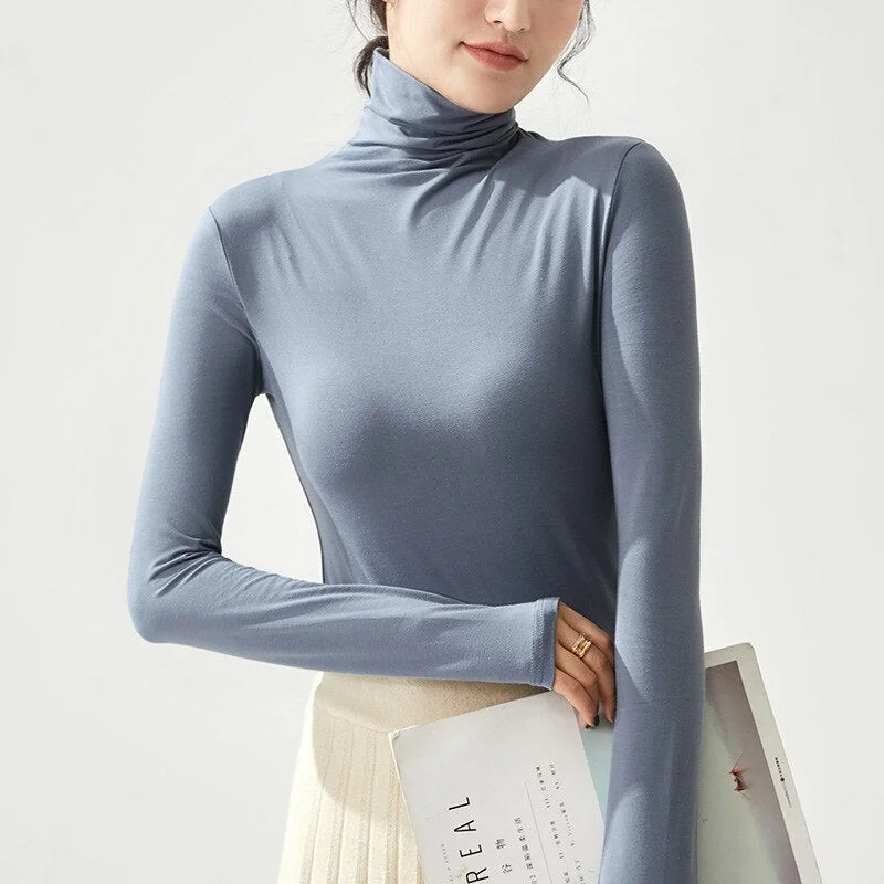 High Quality Soft Comfortable Modal T-shirt Top Women Casual Korean Long Sleeve Slim Basic Tshirt Femme Clothing Spring Autumn