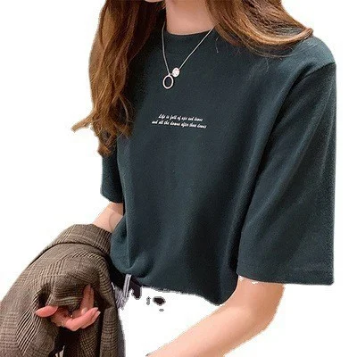 Brownm Brownm T-Shirt Women Summer 2024 New Korean Edition Loose Print Round Neck Top Half Sleeve Shirt Bottom Shirt Ins Tide