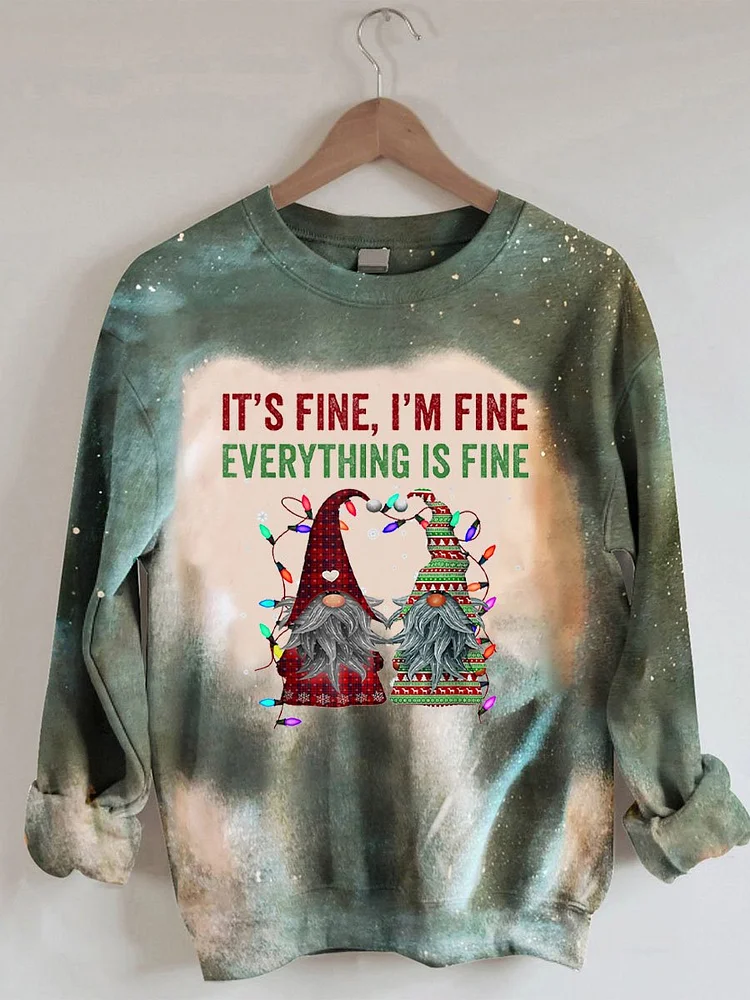 Women's   It's Fine I'm Fine Everything Is Fine Gnome Tie-Dye Print Sweatshirt
