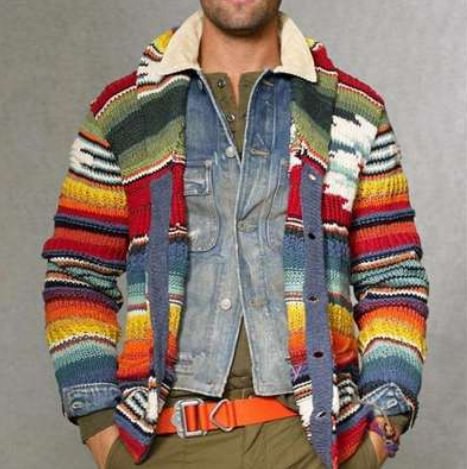 Men's Irregular Color Stripe Sweater Cardigan