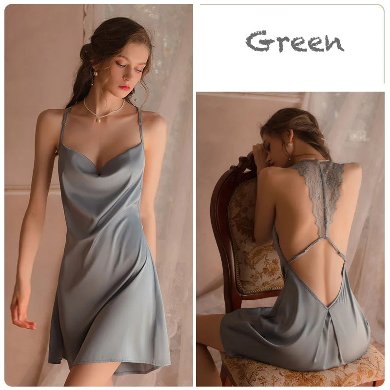Billionm Deep V-neck Nightdress Sexy Lingerie Nightgowns Sleepwear Night Dress Women Sleeveless Nightwear Faux Silk Satin Nightshirt