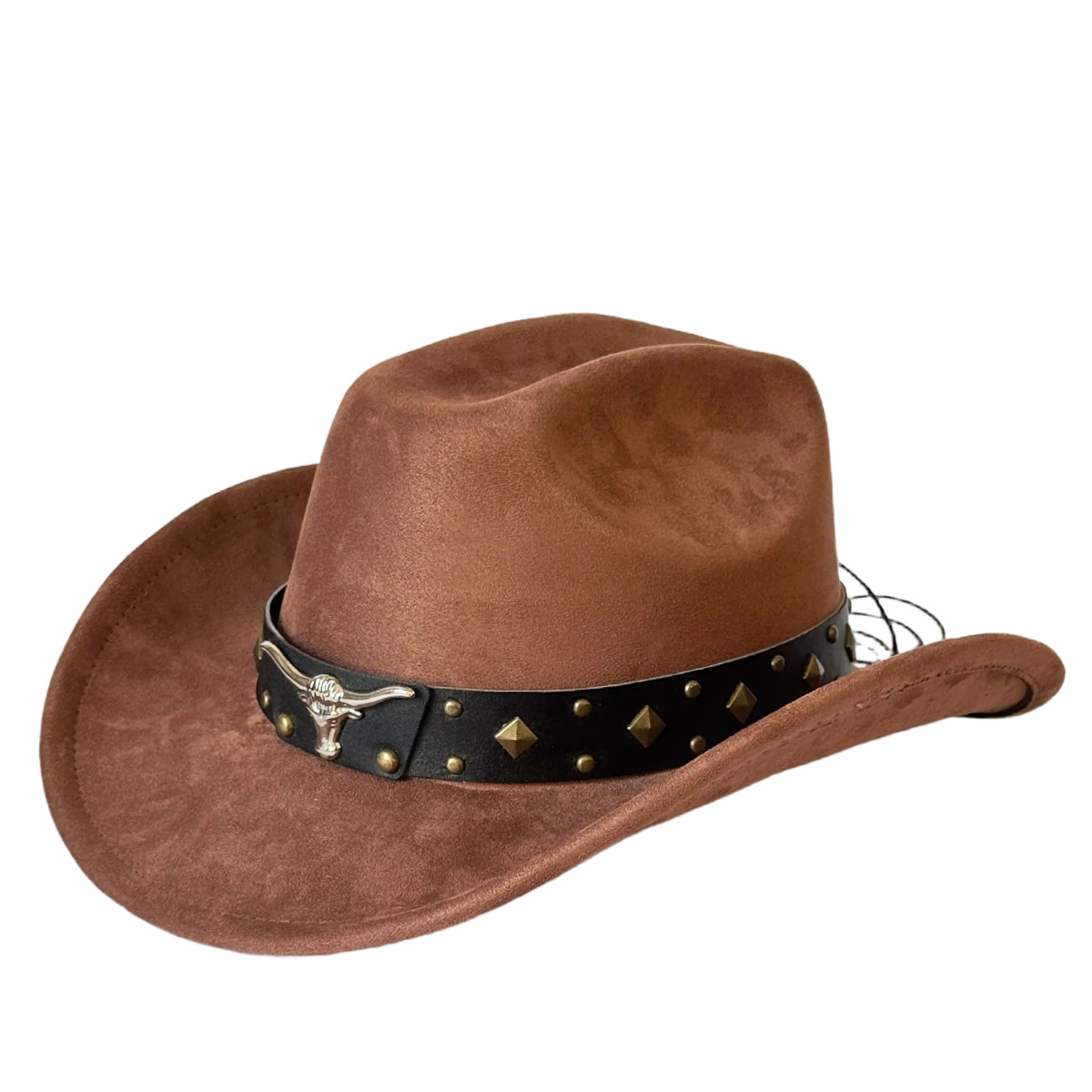 Bull-Head Decorative Suede Cowboy Hat, Vintage Gentleman's Hat