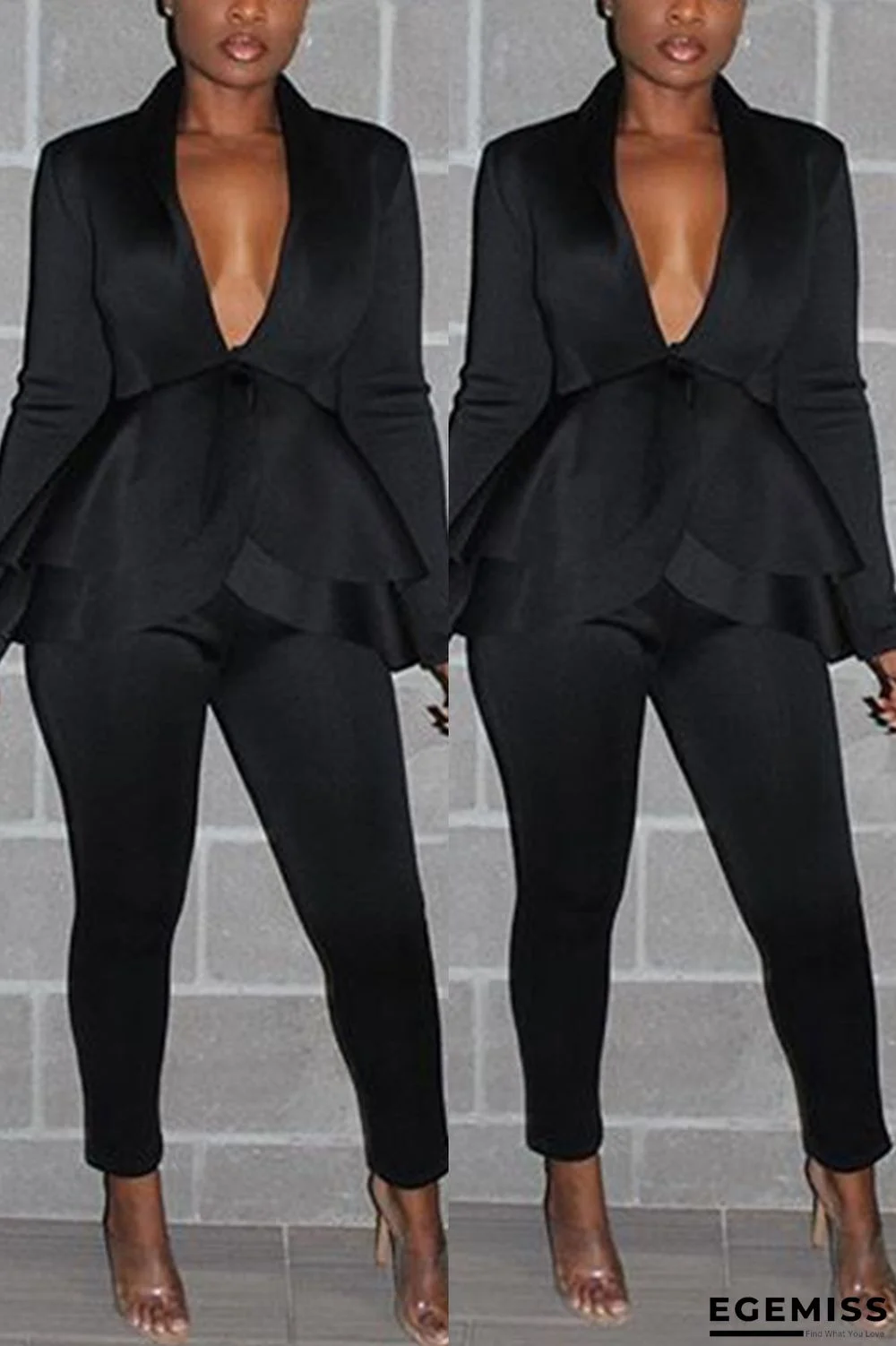 Black Fashion Sexy Ruffled Fashion Suit | EGEMISS