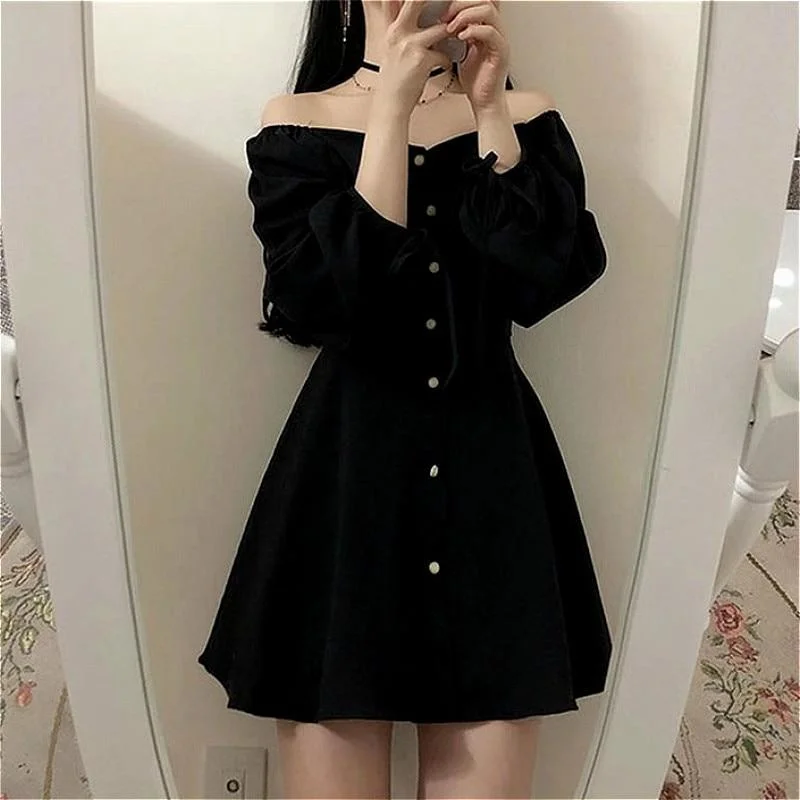 Vintage Elegant Black Long Sleeve Dress SP16203
