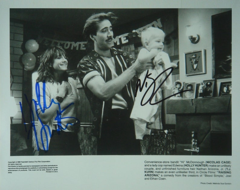 RAISING ARIZONA CAST Signed Photo Poster painting X2 Nicolas Cage, Holly Hunter wcoa