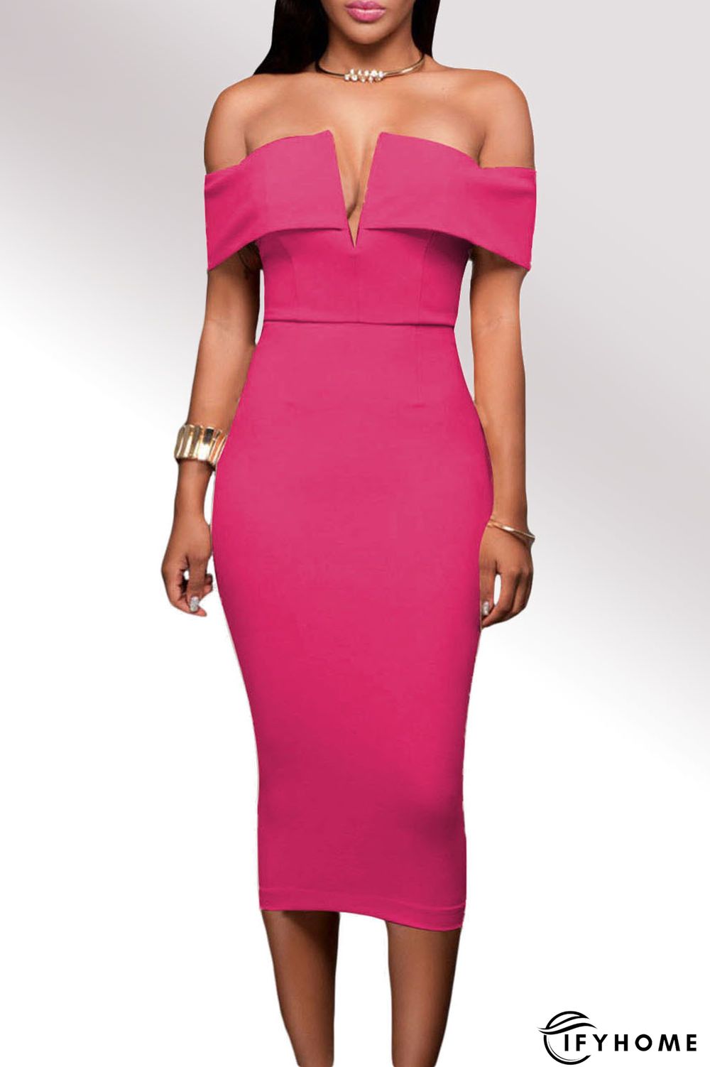 Rose Off-the-shoulder Midi Dress | IFYHOME