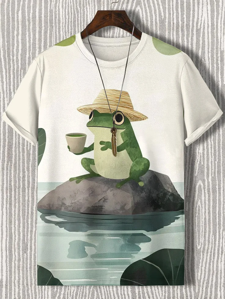 Men's Frog Drinking Tea Art Print T-Shirt
