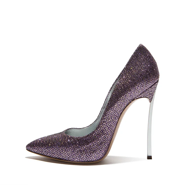 Purple Sparkly Glitter Shoes Pointy Toe Stiletto Heels Pumps |FSJ Shoes