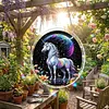 (18.5cm)DIY Acrylic Jigsaw Puzzle Window Hanging with Hanging Chain DIY Stained Glass Decoration Round Window Puzzle Decor for DIY Craft Project (Colorful Horse)