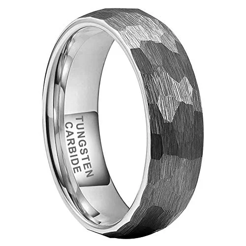 4MM 6MM 8MM Silver Grey Hammered Tungsten Wedding Domed Matte Finish Rings for Men Women