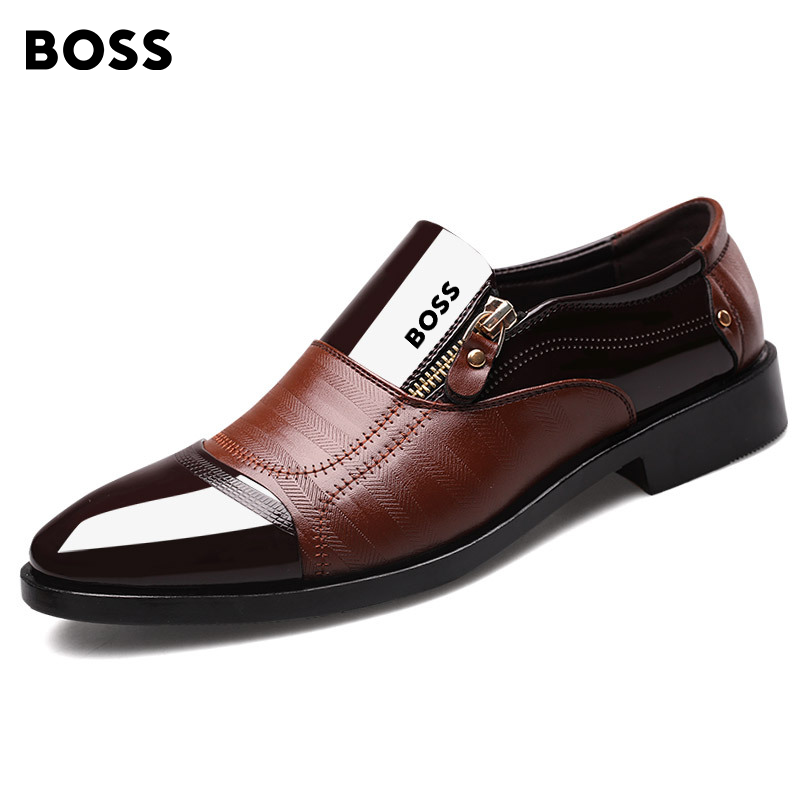 BOSS®Biznesowe skórzane buty ze szpicem, szyte ręcznie, przewiewne