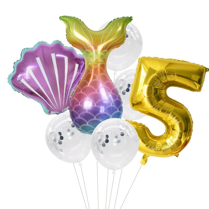 Little Mermaid Party Balloons 32inch Number Foil Balloon Kids Birthday Party Decoration Supplies Baby Shower Decor Helium Globos
