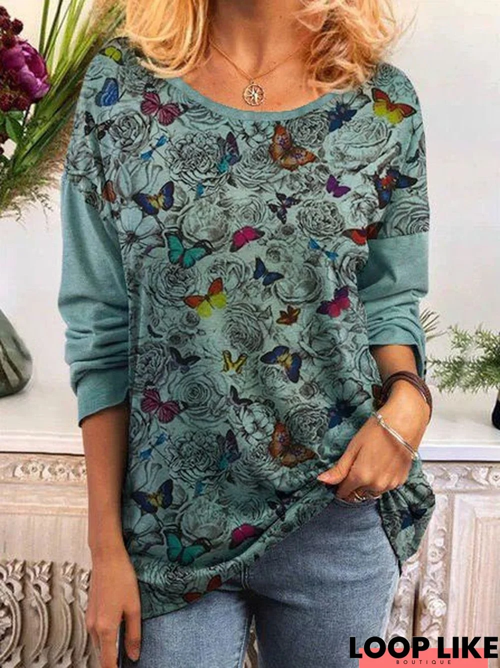 Vintage Cotton-Blend Long Sleeve Tunic T-Shirt