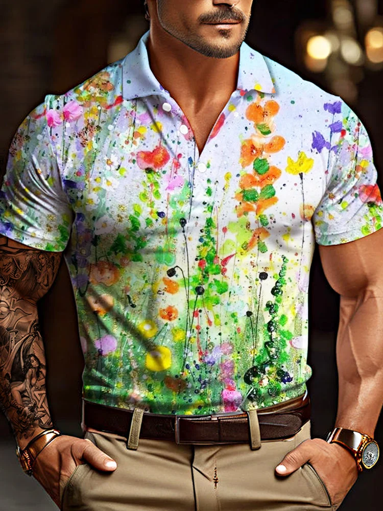Summer Rainbow Paint Splatter Floral Printing Short Sleeve Polo BestDVibe