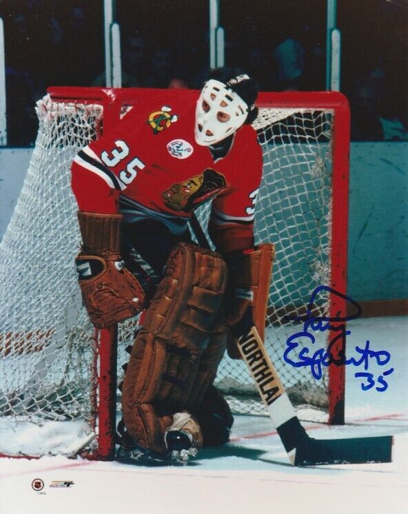 VINTAGE TONY ESPOSITO SIGNED CHICAGO BLACKHAWKS GOALIE 8x10 Photo Poster painting! HHOF PROOF!