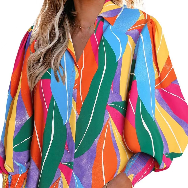 2024 Spring Summer Chic Casual Loose Long Sleeve Women Blouse Print Turn-down Collar Lady Blouses Women Tops Clothes
