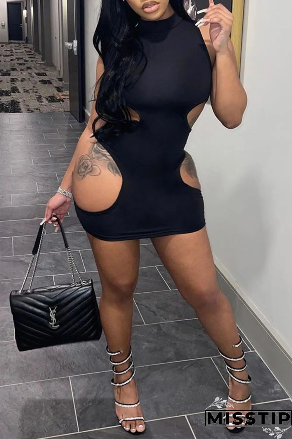 Grey Fashion Sexy Solid Hollowed Out O Neck Sleeveless Dress